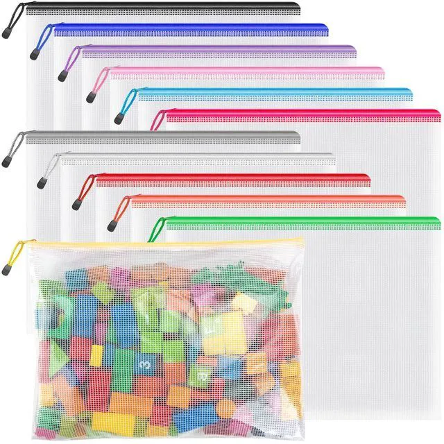 Main image of 12 Pack B4 Mesh Zipper Bags, Color Coded School & Craft Organizer Reusable B4 Pouches Organize School, Craft & Puzzle Projects; 12 Colorful Bags Keep Items Sorted, Visible and Easy to Find