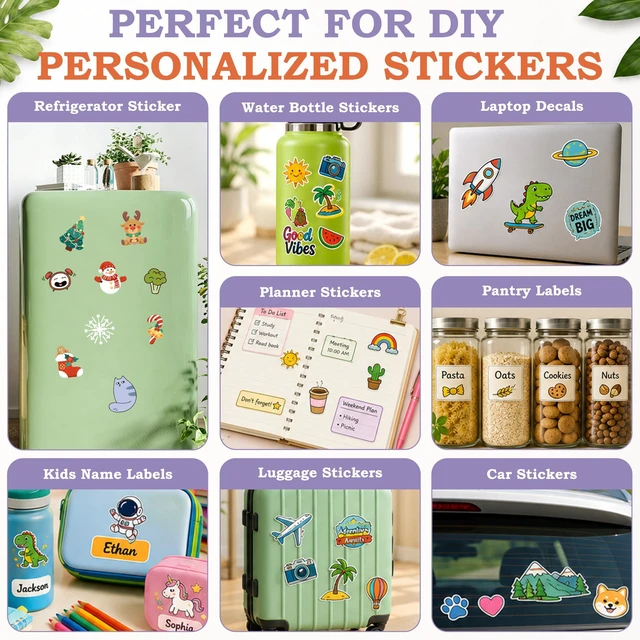 Alt view image 7 of 7 - 120-Sheet Glossy White Printable Vinyl Sticker Paper, 8.5x11, Inkjet Glossy White Waterproof, Dries Quickly, Vivid Colors, Tear-Resistant Vinyl, Works With Cutting Machines