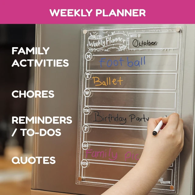 Alt view image 4 of 7 - Acrylic Magnetic Planner & Menu Board Set - Clear - 2 Pack Includes Weekly Meal Planner & Menu Board for Fridge - Includes 8 Magnetic Markers - Clear 14.5" x 10.2" Boards