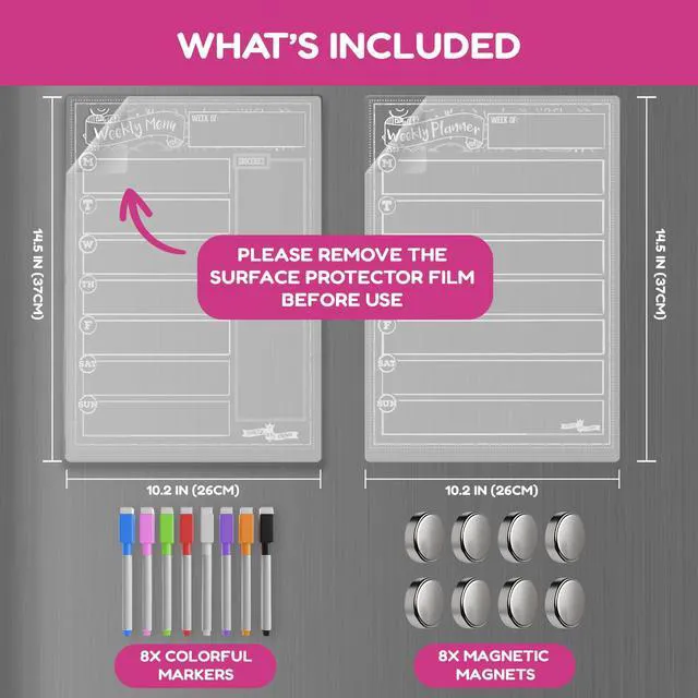 Alt view image 6 of 7 - Acrylic Magnetic Planner & Menu Board Set - Clear - 2 Pack Includes Weekly Meal Planner & Menu Board for Fridge - Includes 8 Magnetic Markers - Clear 14.5" x 10.2" Boards