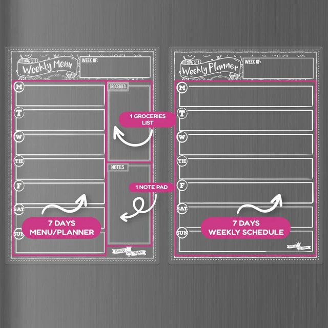 Alt view image 7 of 7 - Acrylic Magnetic Planner & Menu Board Set - Clear - 2 Pack Includes Weekly Meal Planner & Menu Board for Fridge - Includes 8 Magnetic Markers - Clear 14.5" x 10.2" Boards
