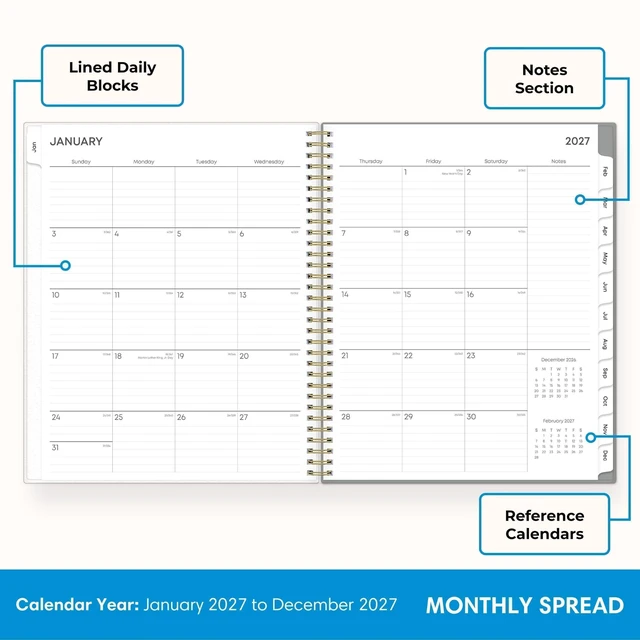 Alt view image 4 of 7 - 2027 Weekly & Monthly Planner Calendar, 8.5"x11", Sophie January 2027 - December 2027, Flexible Cover, Durable Twin Wire Binding, Laminated Tabs, Storage Pocket