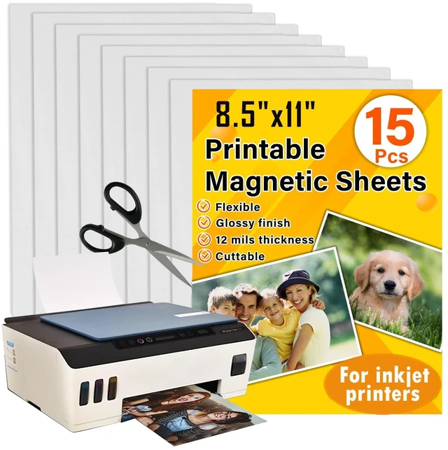 Main image of Printable Magnetic Sheets 8.5 x 11, Glossy 15Pcs for Inkjet Printers Print Paper Non-Adhesive Backing, 12 mil, Flexible Magnet Photos for DIY Crafts, Refrigerator, Classroom and Office Decor