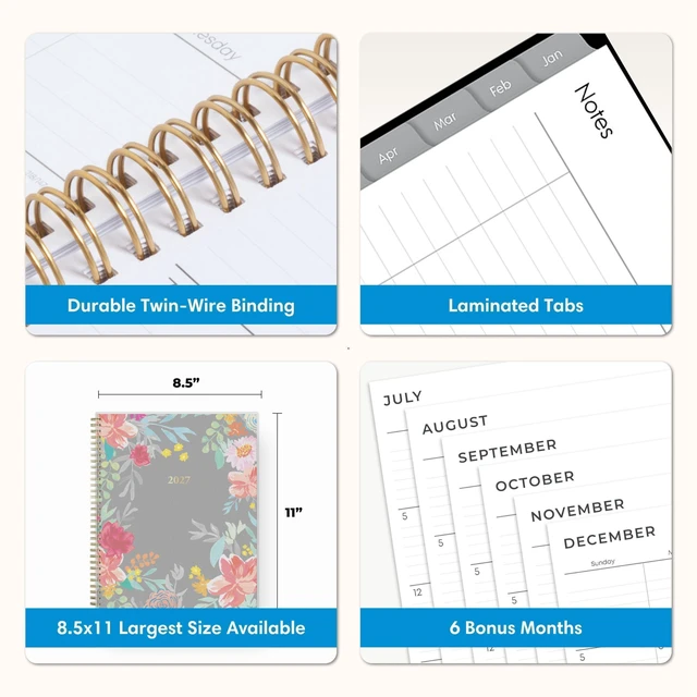 Alt view image 7 of 7 - 2027 Weekly & Monthly Planner Calendar, 8.5"x11", Sophie January 2027 - December 2027, Flexible Cover, Durable Twin Wire Binding, Laminated Tabs, Storage Pocket