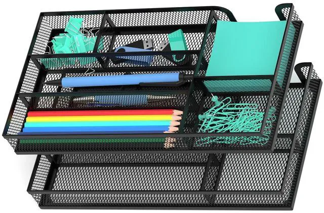 Main image of Desk Drawer Organizer, Metal Mesh Dividers Organizer (Blak-2P, Small)