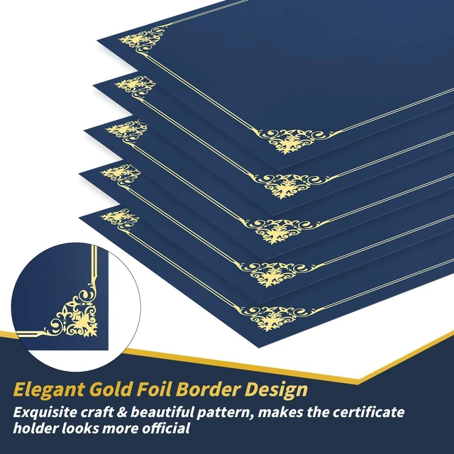 Alt view image 3 of 7 - 200 Pack Navy Blue Certificate Holders 8.5x11 Diploma Covers Folders Premium Gold Border, Certificate Document Covers, Award Holders for Graduation, Letter Size 8.5x11, Schools & Ceremonies