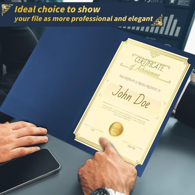 Alt view image 5 of 7 - 200 Pack Navy Blue Certificate Holders 8.5x11 Diploma Covers Folders Premium Gold Border, Certificate Document Covers, Award Holders for Graduation, Letter Size 8.5x11, Schools & Ceremonies