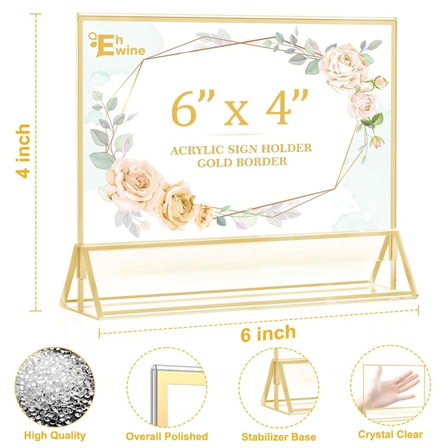 Alt view image 2 of 7 - 24 Pack Acrylic Sign Holder 4 x 6 Horizontal, Double-Sided Stand up Table Top Sign Holders, Gold Acrylic Picture Frame Menu Flyer Paper Holder Display Stand for Office Business Store Wedding Party