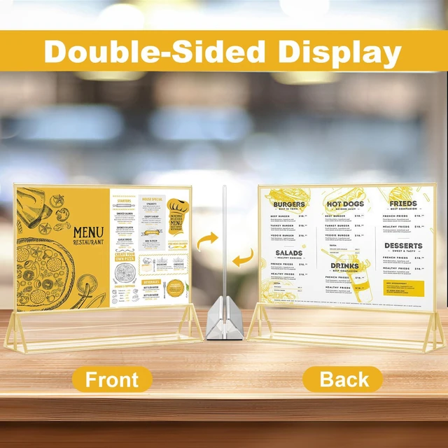 Alt view image 4 of 7 - 24 Pack Acrylic Sign Holder 4 x 6 Horizontal, Double-Sided Stand up Table Top Sign Holders, Gold Acrylic Picture Frame Menu Flyer Paper Holder Display Stand for Office Business Store Wedding Party