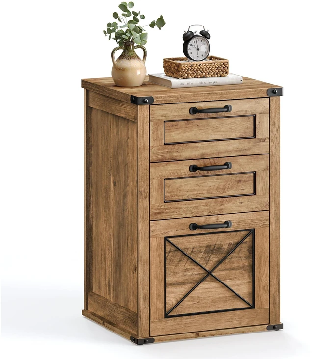 Main image of File Cabinet with 3 Drawers, Printer Stand, Fit A4 Letter Size Hanging File Folders, Farmhouse Style, for Home Office, Honey Brown, HANAN Collection UOFC054T41