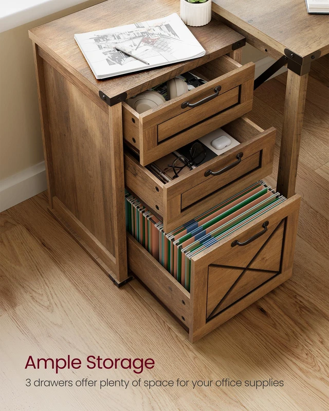 Alt view image 4 of 7 - File Cabinet with 3 Drawers, Printer Stand, Fit A4 Letter Size Hanging File Folders, Farmhouse Style, for Home Office, Honey Brown, HANAN Collection UOFC054T41