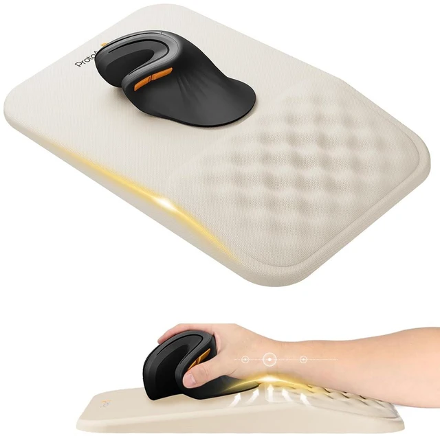 Main image of MP50 Ergonomic Mouse Pad with Wrist Support, Lycra Surface, Beige 8° slope & massage points, soft memory foam, Large 12x8 Inches, Non-slip base. Relieves wrist strain for office & home