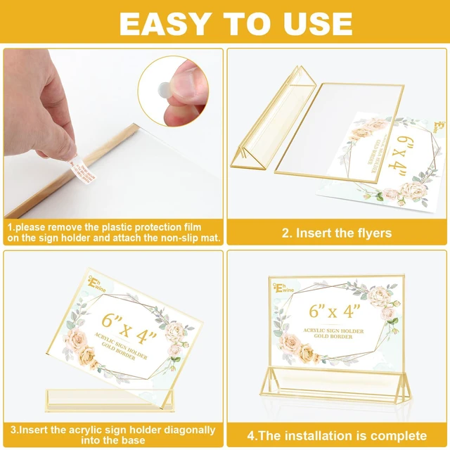 Alt view image 5 of 7 - 24 Pack Acrylic Sign Holder 4 x 6 Horizontal, Double-Sided Stand up Table Top Sign Holders, Gold Acrylic Picture Frame Menu Flyer Paper Holder Display Stand for Office Business Store Wedding Party