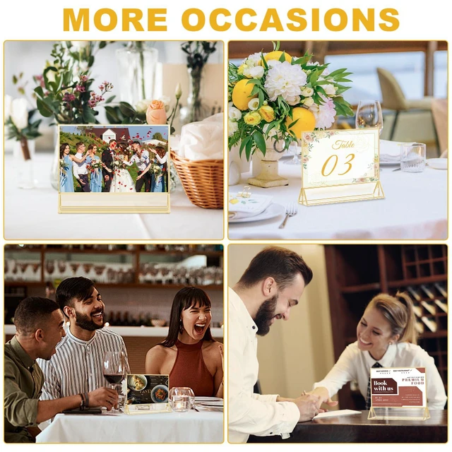 Alt view image 6 of 7 - 24 Pack Acrylic Sign Holder 4 x 6 Horizontal, Double-Sided Stand up Table Top Sign Holders, Gold Acrylic Picture Frame Menu Flyer Paper Holder Display Stand for Office Business Store Wedding Party