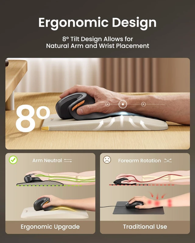 Alt view image 2 of 7 - MP50 Ergonomic Mouse Pad with Wrist Support, Lycra Surface, Beige 8° slope & massage points, soft memory foam, Large 12x8 Inches, Non-slip base. Relieves wrist strain for office & home