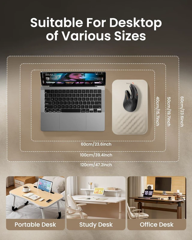 Alt view image 3 of 7 - MP50 Ergonomic Mouse Pad with Wrist Support, Lycra Surface, Beige 8° slope & massage points, soft memory foam, Large 12x8 Inches, Non-slip base. Relieves wrist strain for office & home