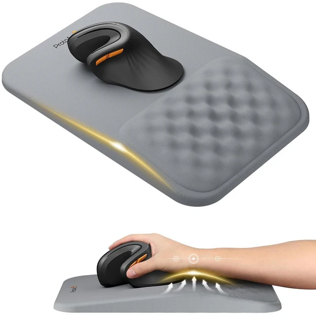 Main image of MP50 Ergonomic Mouse Pad with Wrist Support, Lycra Surface, Gray 8° slope & massage points, soft memory foam, Large 12x8 Inches, Non-slip base. Relieves wrist strain for office & home