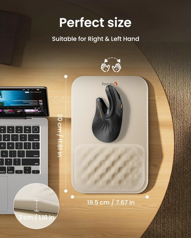 Alt view image 7 of 7 - MP50 Ergonomic Mouse Pad with Wrist Support, Lycra Surface, Beige 8° slope & massage points, soft memory foam, Large 12x8 Inches, Non-slip base. Relieves wrist strain for office & home