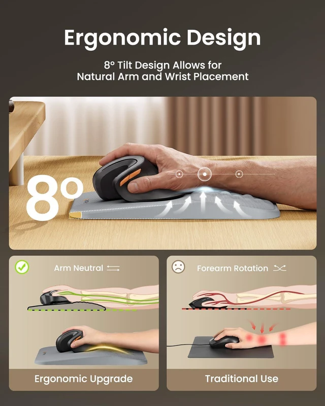 Alt view image 2 of 7 - MP50 Ergonomic Mouse Pad with Wrist Support, Lycra Surface, Gray 8° slope & massage points, soft memory foam, Large 12x8 Inches, Non-slip base. Relieves wrist strain for office & home