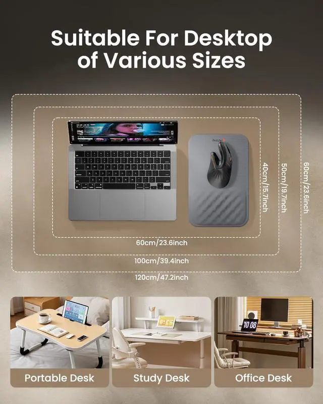 Alt view image 4 of 7 - MP50 Ergonomic Mouse Pad with Wrist Support, Lycra Surface, Gray 8° slope & massage points, soft memory foam, Large 12x8 Inches, Non-slip base. Relieves wrist strain for office & home