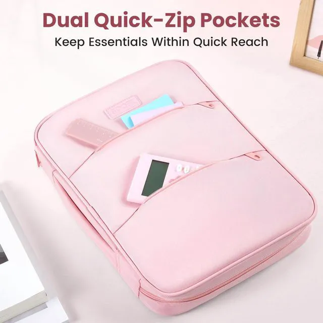 Alt view image 3 of 7 - Cute Zipper Binder Bag, 1 Inch Binders 3 Ring O-Ring with Handle 5-Tab Divider Accordion File Organizer, 500-Sheet Capacity Three Ring Binder, Multi-Pocket Organizer for School, Purple
