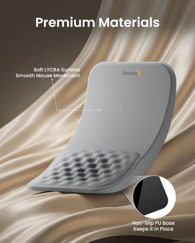 Alt view image 6 of 7 - MP50 Ergonomic Mouse Pad with Wrist Support, Lycra Surface, Gray 8° slope & massage points, soft memory foam, Large 12x8 Inches, Non-slip base. Relieves wrist strain for office & home