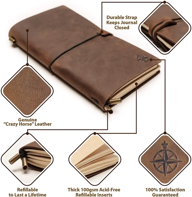 Alt view image 7 of 7 - Large Travelers Notebook - 7.5" x 11" (19 x 28cm) - Grande Travel Journal, Handcrafted, Rugged, Refillable Leather Journal. Perfect for Writing, Artwork, Scrapbooking