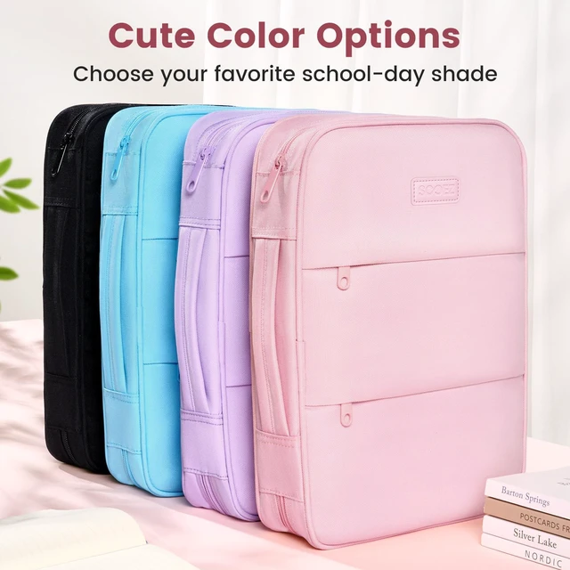Alt view image 7 of 7 - Cute Zipper Binder Bag, 1 Inch Binders 3 Ring O-Ring with Handle 5-Tab Divider Accordion File Organizer, 500-Sheet Capacity Three Ring Binder, Multi-Pocket Organizer for School, Purple