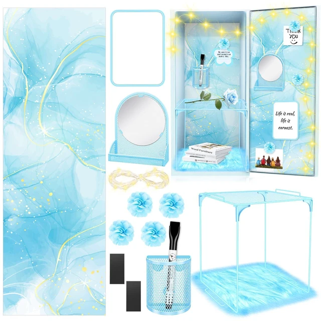 Main image of 17 Pcs Blue Locker Organizer Kit, Includes Locker Magnetic Wallpaper, Locker Shelf, Blue Magnetic Mirror, Magnetic Pen Holders and Organizing Supplies Locker Decorations Back to School Stuff Gift