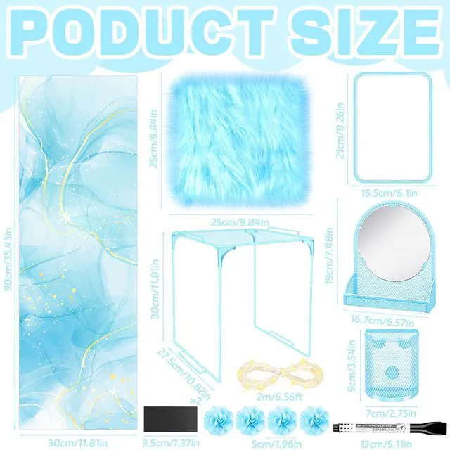 Alt view image 2 of 7 - 17 Pcs Blue Locker Organizer Kit, Includes Locker Magnetic Wallpaper, Locker Shelf, Blue Magnetic Mirror, Magnetic Pen Holders and Organizing Supplies Locker Decorations Back to School Stuff Gift