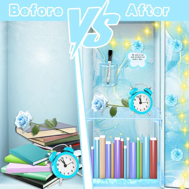Alt view image 7 of 7 - 17 Pcs Blue Locker Organizer Kit, Includes Locker Magnetic Wallpaper, Locker Shelf, Blue Magnetic Mirror, Magnetic Pen Holders and Organizing Supplies Locker Decorations Back to School Stuff Gift