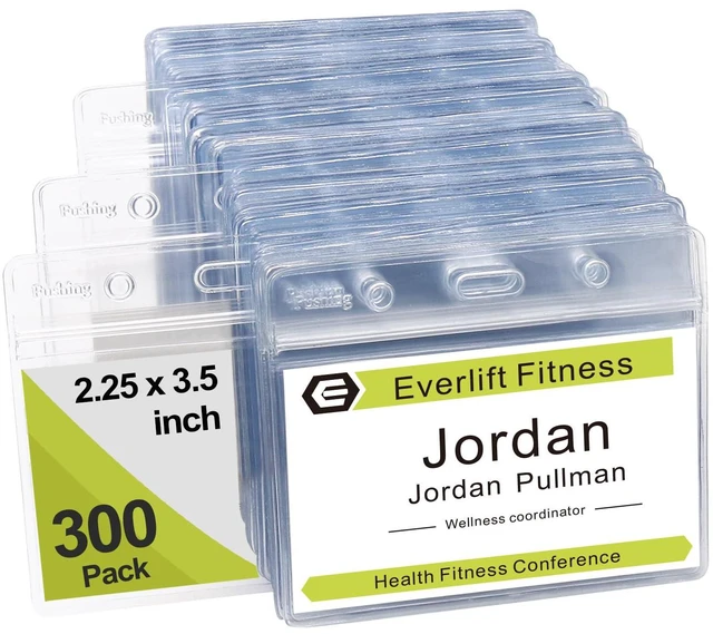 Main image of 300 Pcs Clear Plastic Horizontal Name Tag Badge ID Card Holders