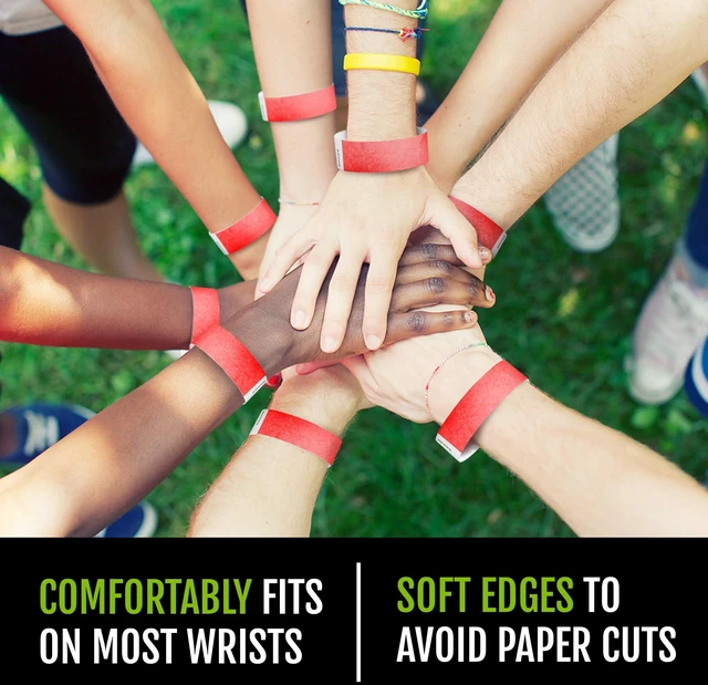 Alt view image 5 of 7 - 5,000 Neon Red Tyvek Wristbands for Events - Tamper-Proof Design Comfortable Water/Tear-Resistant - USA Made Tyvek Wristband ID Bracelets for Events, Concerts, Party Security, VIP Admission