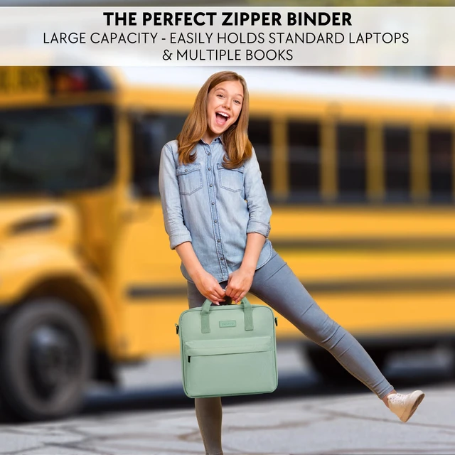 Alt view image 3 of 7 - Sturdy 3 Ring Zipper Binder with Shoulder Strap for School - 2 Inch Zip Up Beautiful Binder with Extra Pockets Holds 500 Sheets, Books and Laptop - Easy to Carry Trapper Keeper in Quality Fabrics