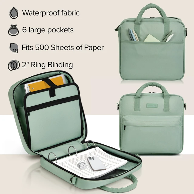 Alt view image 4 of 7 - Sturdy 3 Ring Zipper Binder with Shoulder Strap for School - 2 Inch Zip Up Beautiful Binder with Extra Pockets Holds 500 Sheets, Books and Laptop - Easy to Carry Trapper Keeper in Quality Fabrics