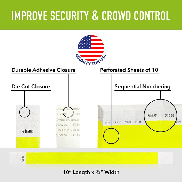 Alt view image 2 of 7 - 5,000 Neon Yellow Tyvek Wristbands for Events - Tamper-Proof Design Comfortable Water/Tear-Resistant - USA Made Tyvek Wristband ID Bracelets for Events, Concerts, Party Security, VIP Admission