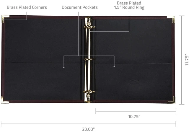 Alt view image 3 of 3 - Classic Collection Leather 3 Ring Binder, Executive Presentation Portfolio, 1.5 Inch (Holds 325 Sheets), Brass Round Ring, Burgundy