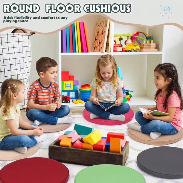Alt view image 5 of 6 - 12 Pcs Classroom Floor Cushions for Kids,Multicolor,Round Flexible Classroom Seating for Kindergarten Daycare Nursery, Floor Cushion with Handle, Floor Cushions for Sitting Reading