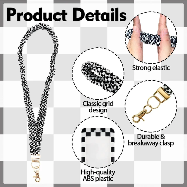 Alt view image 3 of 7 - Teacher Lanyard, Scrunchie Lanyard with ID Badge for Women Men Soft Stretchy Lanyards Retractable Lanyards for Id Badges Keys Neck Grid Style