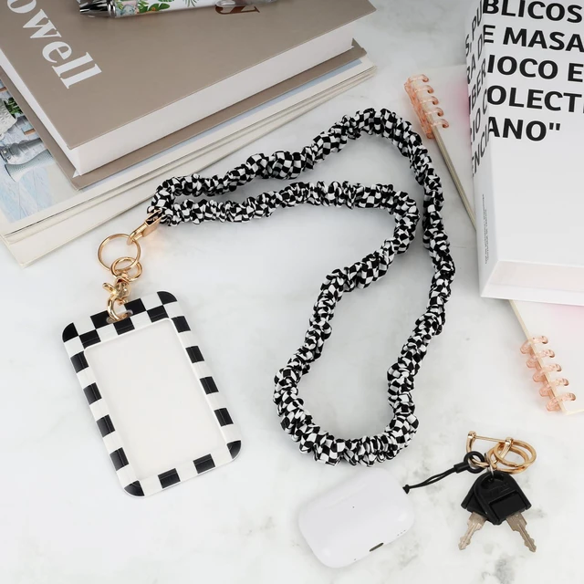 Alt view image 5 of 7 - Teacher Lanyard, Scrunchie Lanyard with ID Badge for Women Men Soft Stretchy Lanyards Retractable Lanyards for Id Badges Keys Neck Grid Style