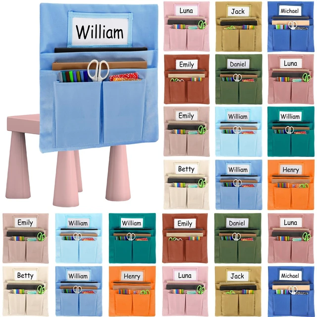 Main image of 24 Pcs Small Chair Pockets for Classroom 13 x 14 Inch Bag with Name Tag Multi Pockets Chairsback Pouch Organizer for Student Kindergarten Elementary Daycare (Light Boho)