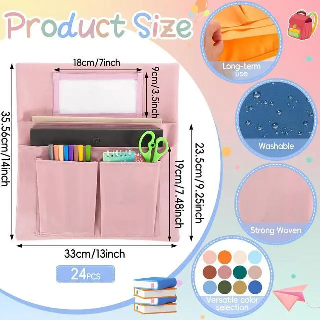 Alt view image 2 of 7 - 24 Pcs Small Chair Pockets for Classroom 13 x 14 Inch Bag with Name Tag Multi Pockets Chairsback Pouch Organizer for Student Kindergarten Elementary Daycare (Light Boho)