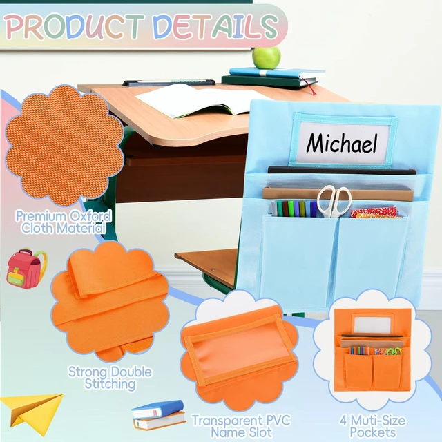 Alt view image 3 of 7 - 24 Pcs Small Chair Pockets for Classroom 13 x 14 Inch Bag with Name Tag Multi Pockets Chairsback Pouch Organizer for Student Kindergarten Elementary Daycare (Light Boho)