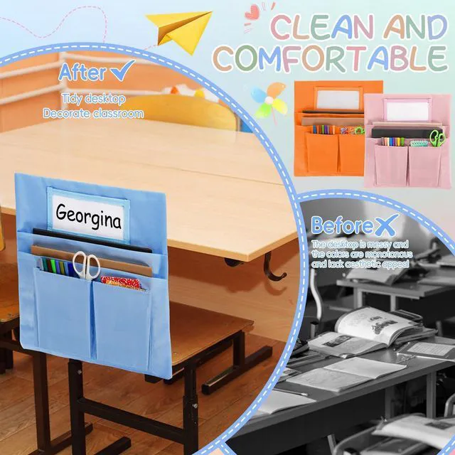 Alt view image 4 of 7 - 24 Pcs Small Chair Pockets for Classroom 13 x 14 Inch Bag with Name Tag Multi Pockets Chairsback Pouch Organizer for Student Kindergarten Elementary Daycare (Light Boho)