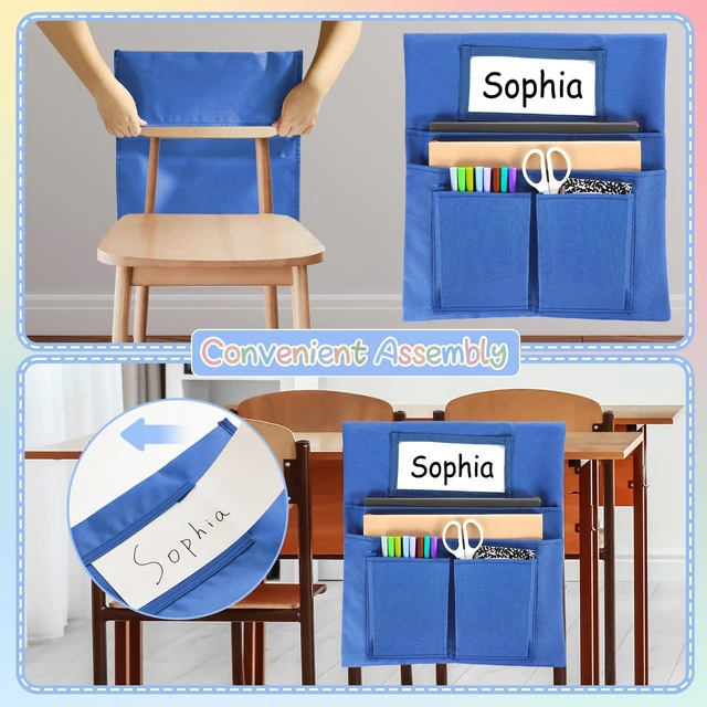 Alt view image 5 of 7 - 24 Pcs Small Chair Pockets for Classroom 13 x 14 Inch Bag with Name Tag Multi Pockets Chairsback Pouch Organizer for Student Kindergarten Elementary Daycare (Light Boho)