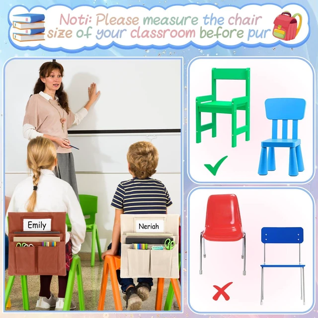Alt view image 6 of 7 - 24 Pcs Small Chair Pockets for Classroom 13 x 14 Inch Bag with Name Tag Multi Pockets Chairsback Pouch Organizer for Student Kindergarten Elementary Daycare (Light Boho)
