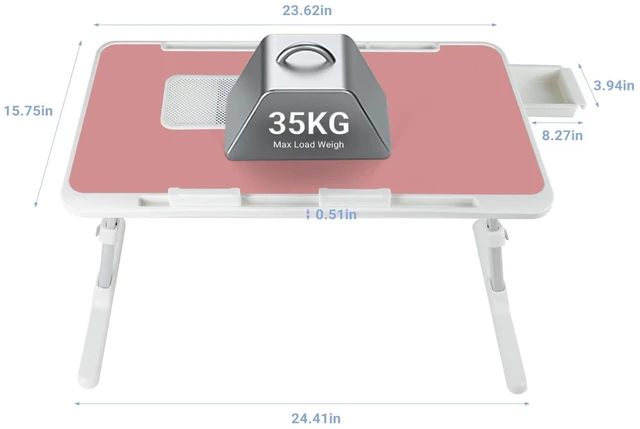 Alt view image 2 of 7 - Adjustable Laptop Lap Desk with Cooling Fan USB Light for Adults 60x40cm,Pink