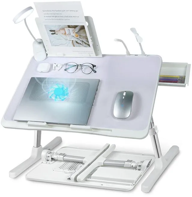 Main image of Adjustable Laptop Lap Desk with Cooling Fan USB Light for Adults 60x40cm,Grey