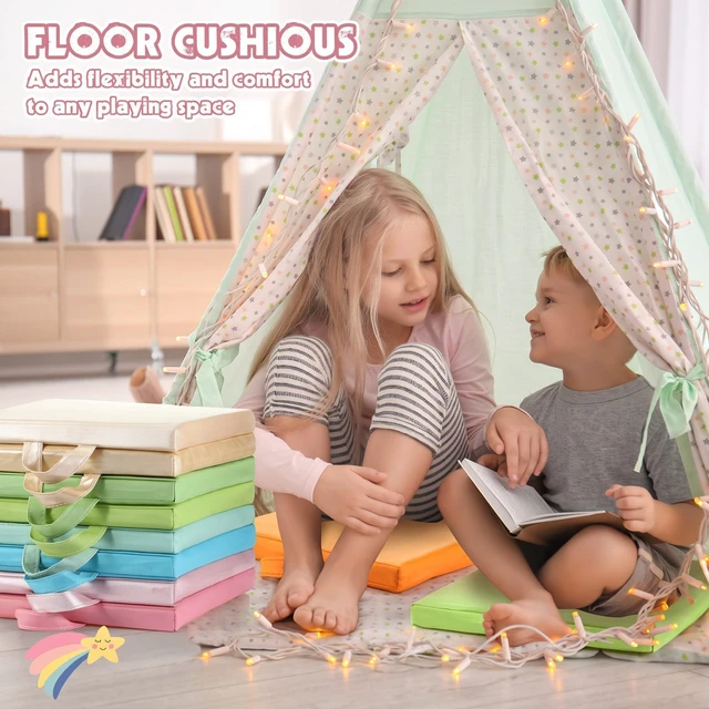 Alt view image 6 of 7 - 12 Pcs Classroom Floor Cushions for Kids,Pastel Color,Square Flexible Classroom Seating for Kindergarten Daycare Nursery, Floor Cushion with Handle, Floor Cushions for Sitting Reading
