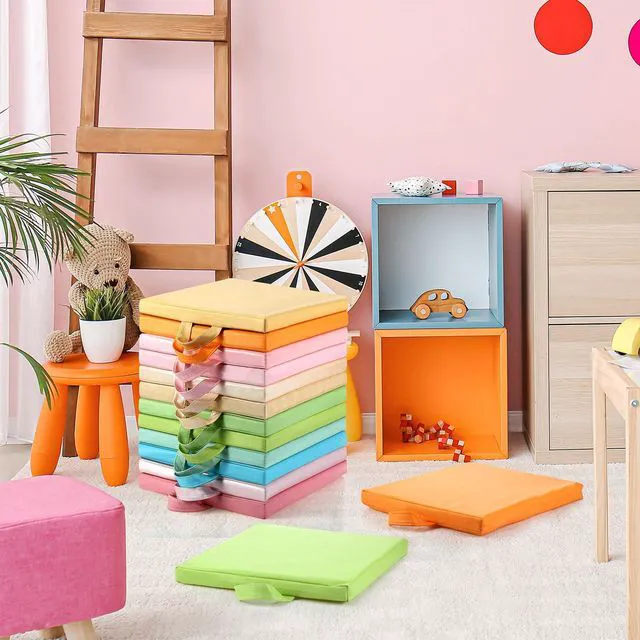 Alt view image 7 of 7 - 12 Pcs Classroom Floor Cushions for Kids,Pastel Color,Square Flexible Classroom Seating for Kindergarten Daycare Nursery, Floor Cushion with Handle, Floor Cushions for Sitting Reading